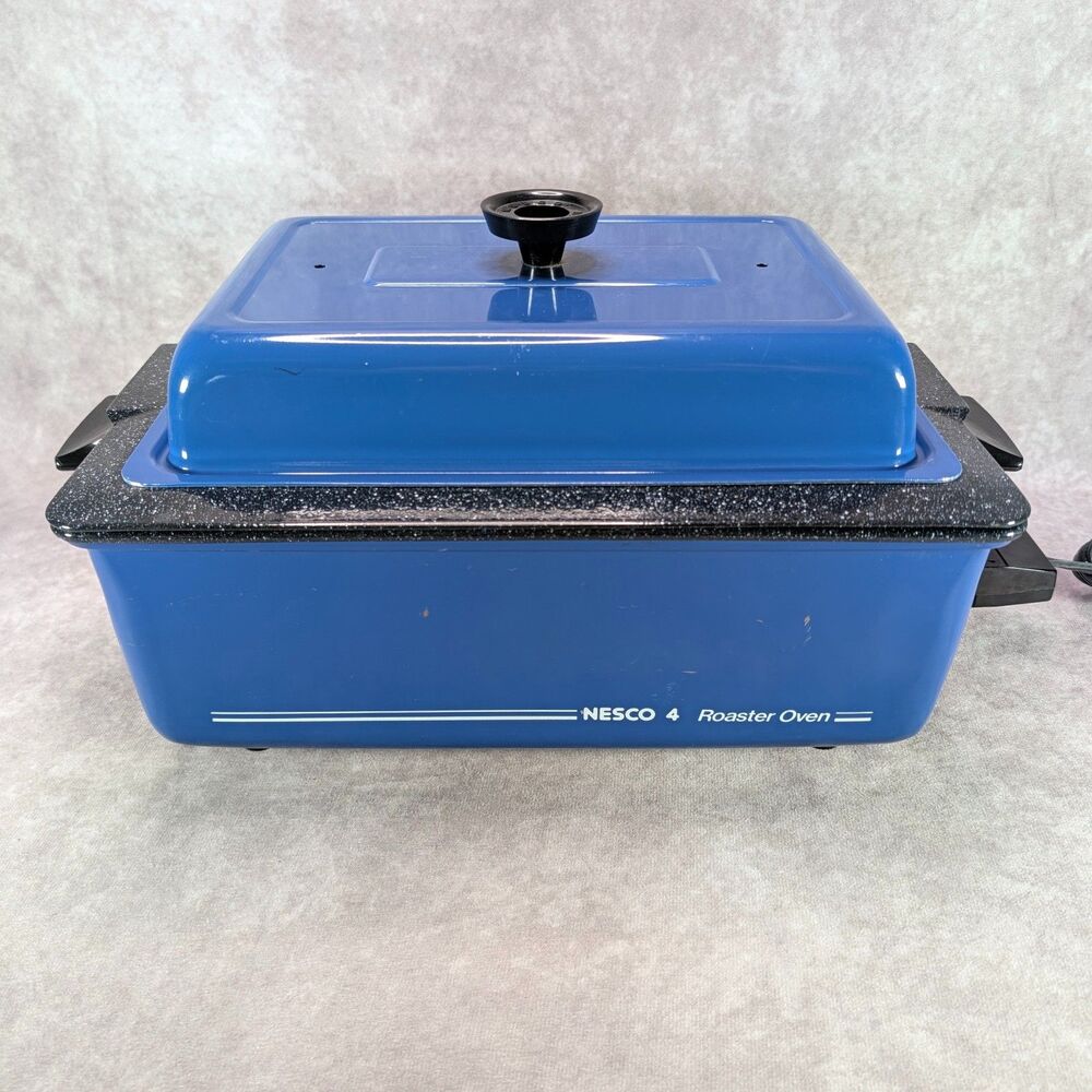 Nesco 4 Quart Roaster Oven Blue Enamel Electric Slow Cooker Temp Control Plug US